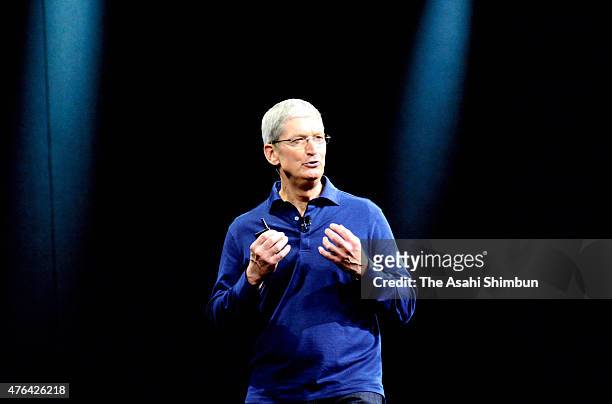 Apple CEO Tim Cook delivers the keynote address during Apple WWDC on June 8, 2015 in San Francisco, California. Apple annouced a new OS X, El...