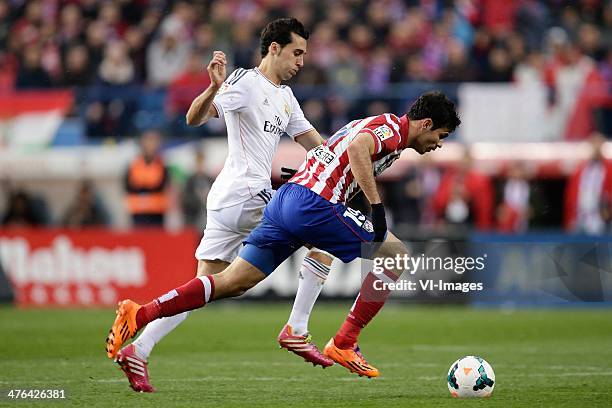 Alvaro Arbeloa of Real Madrid, Diego Costa of Atletico Madrid during the Spanish Primera División match between Atletico Madrid and Real Madrid at...