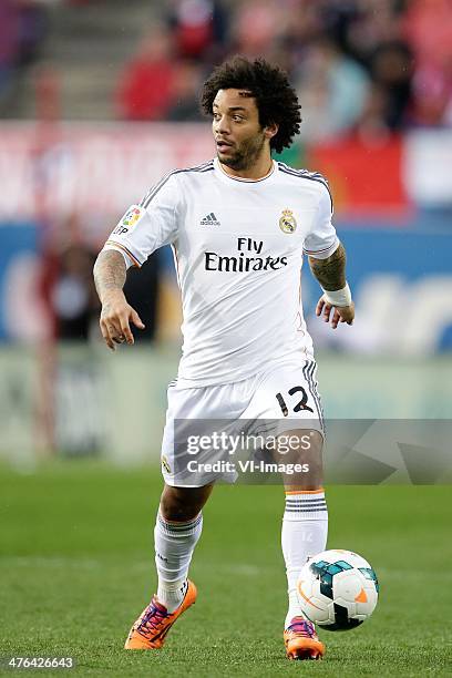 Marcelo of Real Madrid during the Spanish Primera División match between Atletico Madrid and Real Madrid at Estadio Vicente Calderón on march 2, 2014...