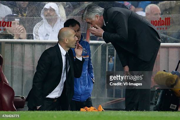 Zinedine Zidane of Real Madrid, Coach Carlos Ancelotti of Real Madrid during the Spanish Primera División match between Atletico Madrid and Real...
