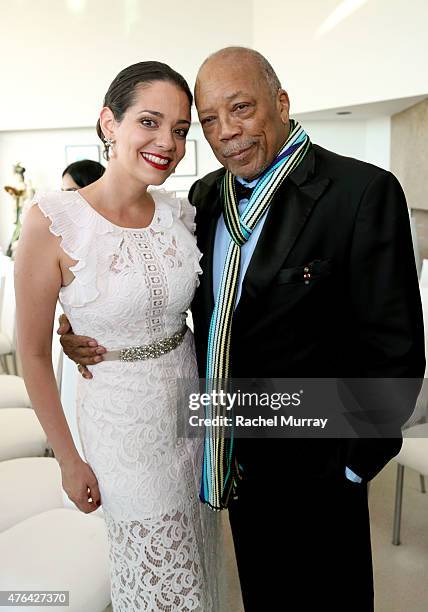 Soprano Maria Aleida and recording artist Quincy Jones attend Alfred Mann Foundation's an Evening Under The Stars with Andrea Bocelli on June 8, 2015...