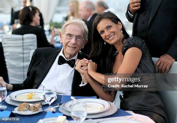 Alfred Mann and Veronica Berti attend dinner during Alfred Mann Foundation's an Evening Under The Stars with Andrea Bocelli on June 8, 2015 in Los...