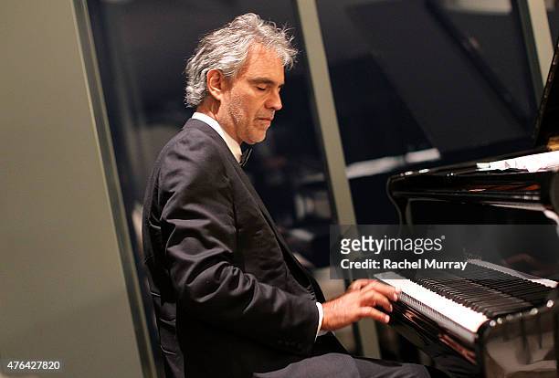 Andrea Bocelli performs a private concert during Alfred Mann Foundation's an Evening Under The Stars with Andrea Bocelli on June 8, 2015 in Los...