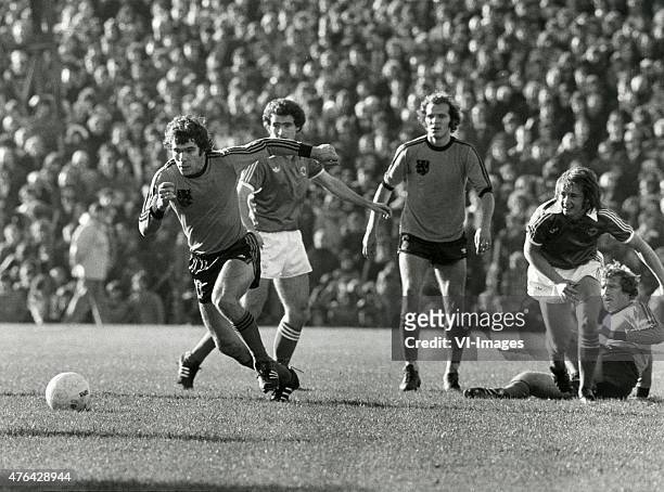 Willem van Hanegem of the Netherlands during the world cup qualifier match between Northern Ireland and the Netherlands on october 12, 1977 at the...
