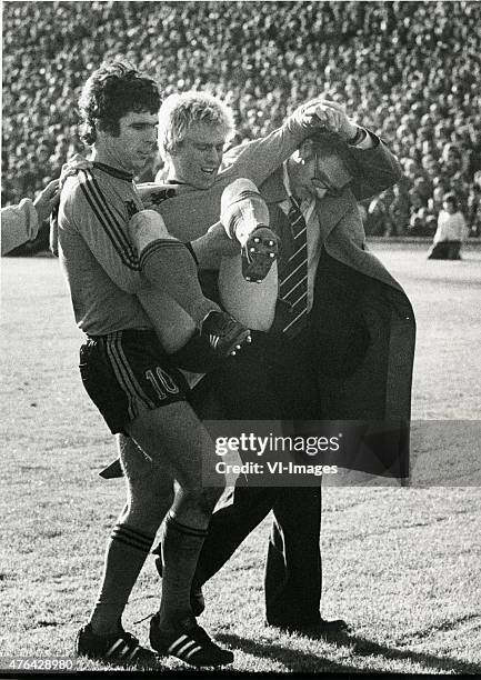 Willem van Hanegem of the Netherlands , Wim Rijsbergen of the Netherlands during the world cup qualifier match between Northern Ireland and the...