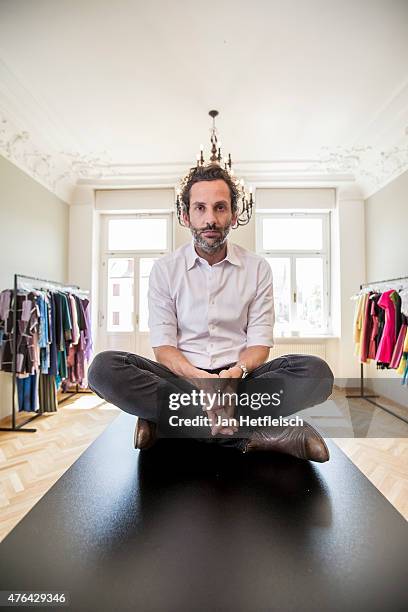 Dimitrios Panagiotopoulos, desinger of the fashion label Dimitri, poses during a portrait session on April 29, 2015 in Merano, Italy. Dimitri will...