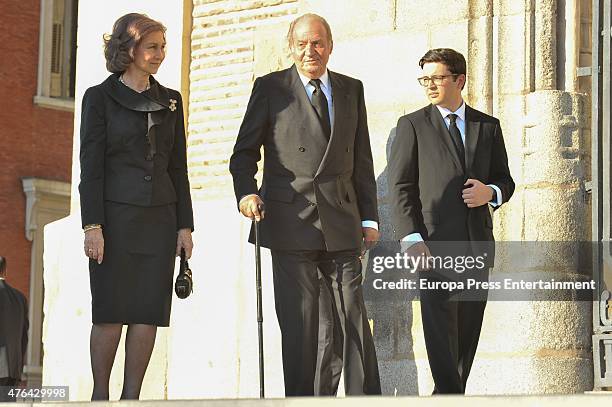 King Juan Carlos, Queen Sofia and Prince Boris of Bulgaria attend the memorial service for Prince Kardam of Bulgaria at San Jeronimo el Real church...