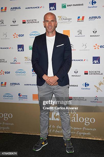 Zinedine Zidane attends the 10th "Prix Dialogo a la Amistad Hispano-Francesa" photocall at the Uria Menendez Auditorium on June 9, 2015 in Madrid,...