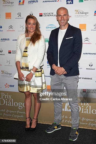 Mireia Belmonte and Zinedine Zidane attend the 10th "Prix Dialogo a la Amistad Hispano-Francesa" photocall at the Uria Menendez Auditorium on June 9,...