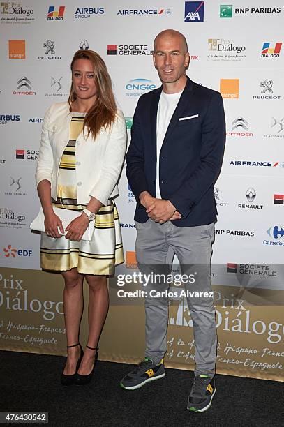 Mireia Belmonte and Zinedine Zidane attend the 10th "Prix Dialogo a la Amistad Hispano-Francesa" photocall at the Uria Menendez Auditorium on June 9,...