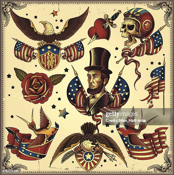 ilustrações, clipart, desenhos animados e ícones de tatuagem flash usa - us military emblems