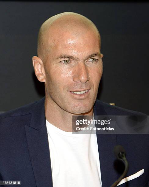 Zinedine Zidane attends a press conference for the 'XII Edicion del Prix Dialogo a la Amistad Hispano-Francesa' at the Auditorio Uria Menendez on...