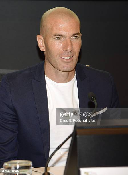 Zinedine Zidane attends a press conference for the 'XII Edicion del Prix Dialogo a la Amistad Hispano-Francesa' at the Auditorio Uria Menendez on...