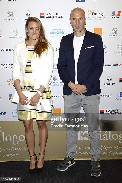 Mireia Belmonte and Zinedine Zidane attend a press conference for the 'XII Edicion del Prix Dialogo a la Amistad Hispano-Francesa' at the Auditorio...