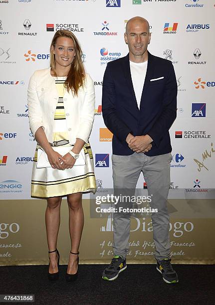 Mireia Belmonte and Zinedine Zidane attend a press conference for the 'XII Edicion del Prix Dialogo a la Amistad Hispano-Francesa' at the Auditorio...