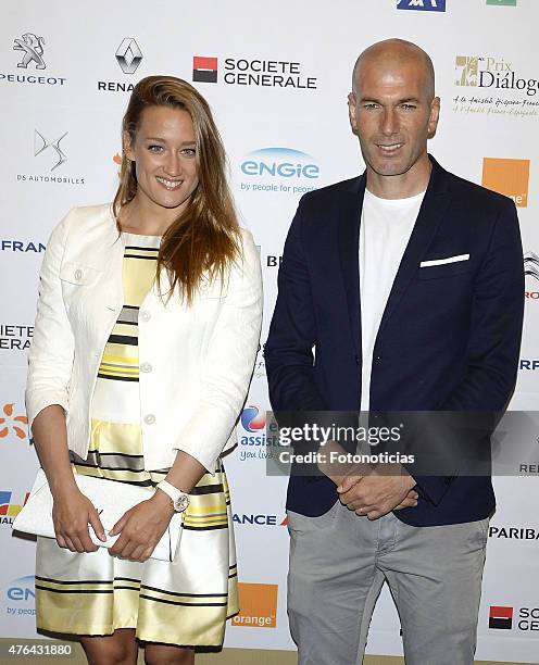 Mireia Belmonte and Zinedine Zidane attend a press conference for the 'XII Edicion del Prix Dialogo a la Amistad Hispano-Francesa' at the Auditorio...