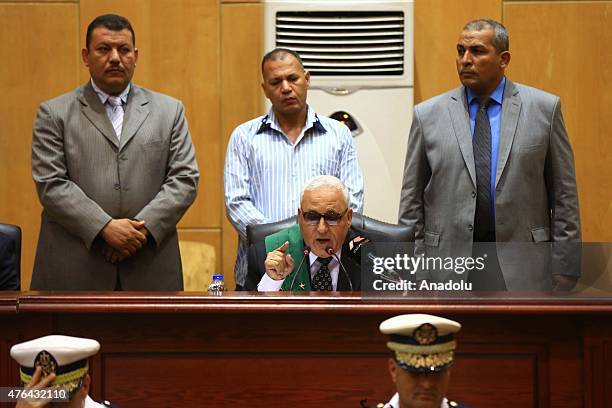 Judge Mohamed Said Sherbiny speaks during the trial of Port Said case in Cairo, Egypt on June 9, 2015. An Egyptian court on Tuesday sentenced 11...