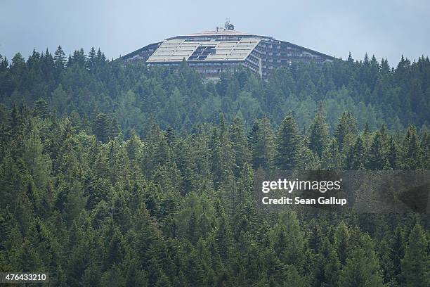 The Interalpen-Hotel Tirol, venue of the upcoming Bilderberg conference, stands on June 9, 2015 near Telfs, Austria. Bilderberg members, who include...