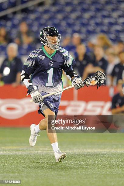 Joe Walters of the Chesapeake Bayhawks runs with the ball during a MLL lacrosse game against the Denver Outlaws at Navy-Marine Corps Memorial Stadium...