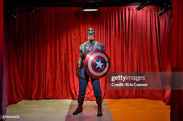 Wax figure of Chris Evan's character "Captain America" is unveiled at Madame Tussauds on June 9, 2015 in Washington DC.