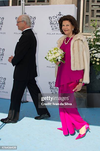 Queen Silvia of Sweden and King Carl Gustaf of Sweden attend Polar Music Prize at Stockholm Concert Hall on June 9, 2015 in Stockholm, Sweden.