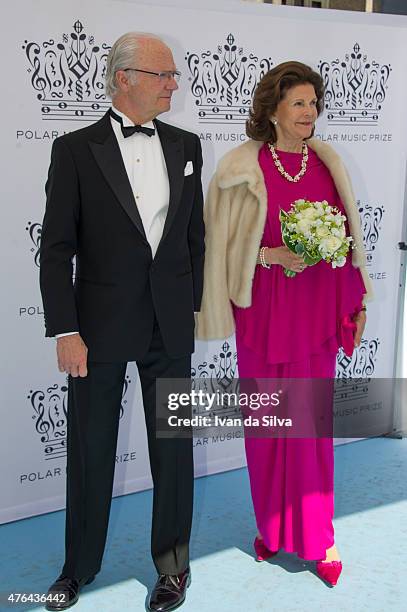 Queen Silvia of Sweden and King Carl Gustaf of Sweden attend Polar Music Prize at Stockholm Concert Hall on June 9, 2015 in Stockholm, Sweden.