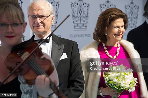 Queen Silvia of Sweden and King Carl Gustaf of Sweden attend Polar Music Prize at Stockholm Concert Hall on June 9, 2015 in Stockholm, Sweden.