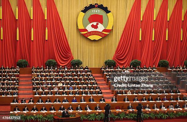 General view of the opening session of the Chinese People's Political Consultative Conference at the Great Hall of the People on March 3, 2014 in...