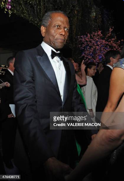 Actor Sidney Poitier arrives at the Governor's Ball following the 86th Academy Awards on March 2nd, 2014 in Hollywood, California. AFP PHOTO /...