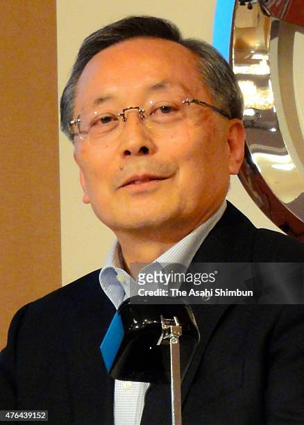 Mazda Motor Co President Takashi Yamauchi speaks during a press conference on June 17, 2011 in Tokyo, Japan.