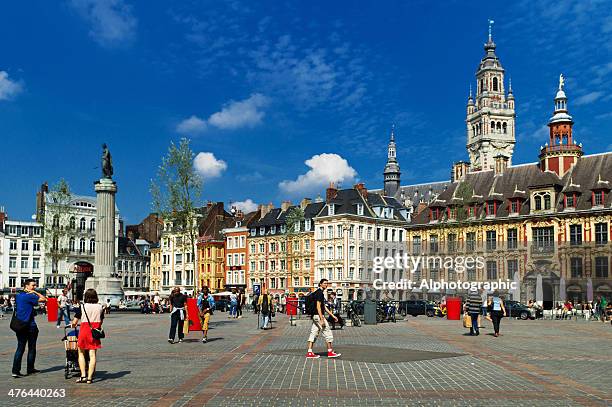 lille grand place - bell tower tower stock pictures, royalty-free photos & images