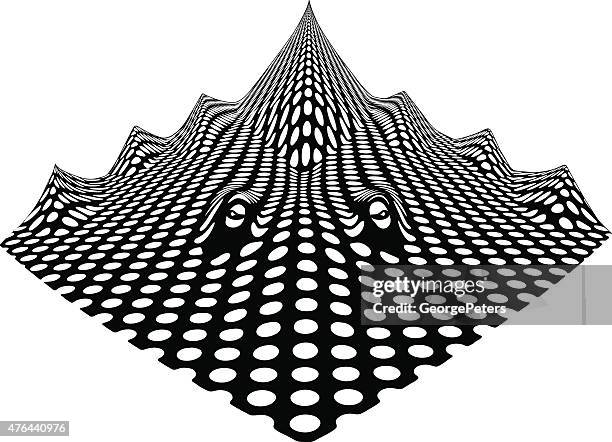 checkered landscape with mountain range. exaggerated perspective - stingray stock illustrations