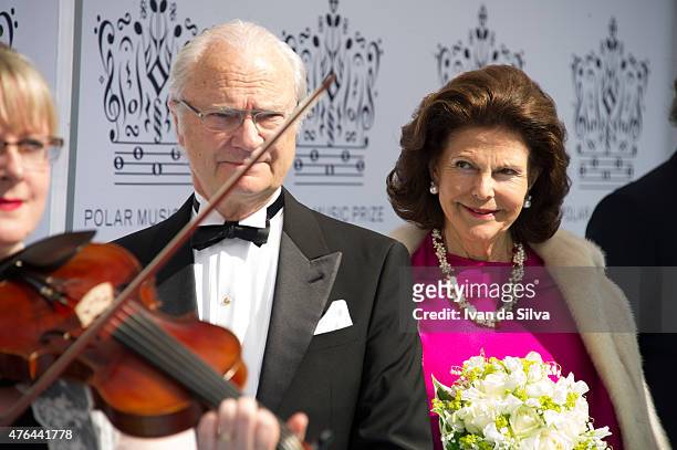 Queen Silvia of Sweden and King Carl Gustaf of Sweden attend Polar Music Prize at Stockholm Concert Hall on June 9, 2015 in Stockholm, Sweden.
