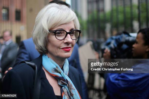 Lois Pistorius, the aunt of Oscar Pistorius, leaves North Gauteng High Court at the end of the first day of his trial on March 3, 2014 in Pretoria,...