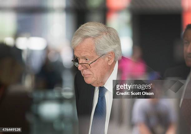 Former Republican Speaker of the House Dennis Hastert arrives for his arraignment at the Dirksen Federal Courthouse on June 9, 2015 in Chicago,...