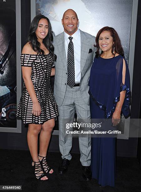 Actor Dwayne 'The Rock' Johnson , daughter Simone Alexandra Johnson and mom Ata Johnson arrive at the Premiere Of Warner Bros. Pictures' 'San...