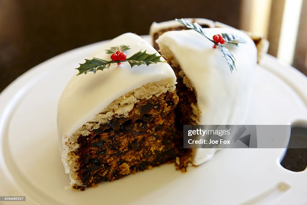 Sections of traditional home made Christmas cake