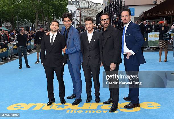 The cast of Entourage Jerry Ferrara, Adrian Grenier, Kevin Connolly, Jeremy Piven and Kevin Dillon attend the European Premiere of "Entourage" at Vue...