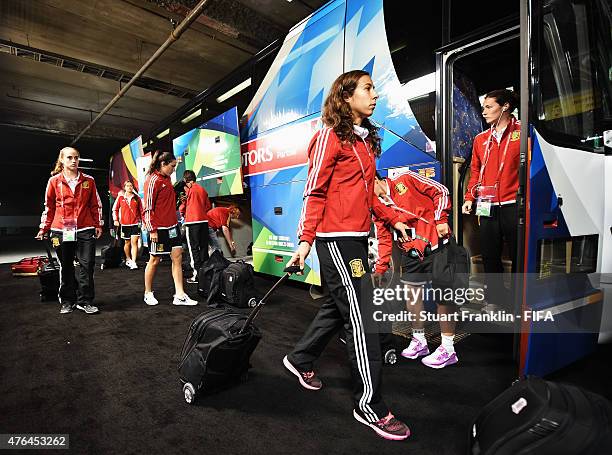 Players of Spain arrive prior to the FIFA Women's World Cup 2015 group E match between Spain and Costa Rica at Olympic Stadium on June 9, 2015 in...