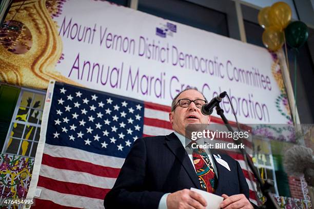 Mark Sickles speaks during the Mount Vernon District Democratic Committee's annual Mardi Gras fundraiser at Don Beyer's Volvo car dealership in...