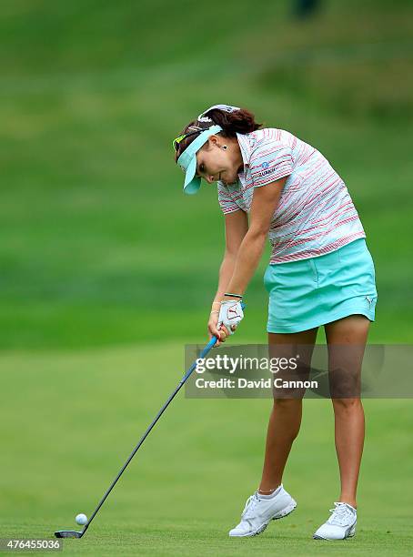 Lexi Thompson of the USA in action during the pro-am as a preview for the 2015 KPMG Women's PGA Championship on the West Course at Westchester...