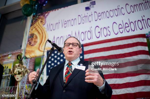 Mark Sickles speaks during the Mount Vernon District Democratic Committee's annual Mardi Gras fundraiser at Don Beyer's Volvo car dealership in...