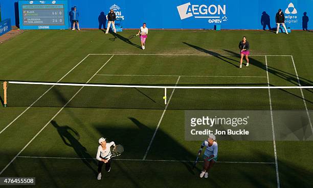 Cara Black of Zimbabwe returns the ball during her doubles match with Lisa Raymond of the United Statesin their match against Jarmila Gajdosova of...