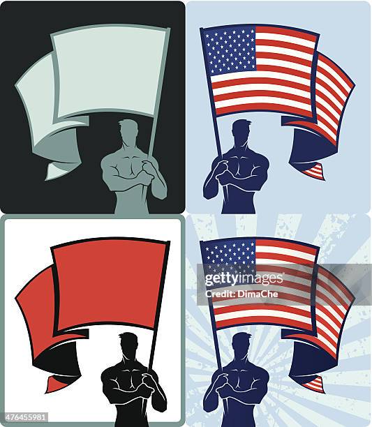 man with flag - flag waving vector stock illustrations