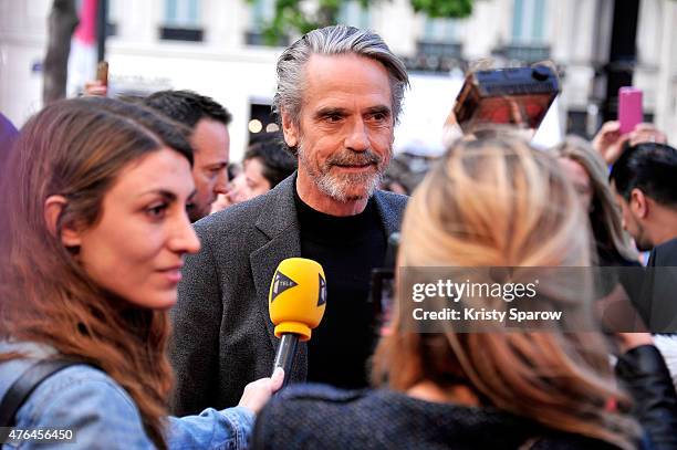 Jeremy Irons speaks to the press during the 4th Champs Elysees Film Festival Opening Ceremony and Valley of Love Premiere at Publicis Champs Elysees...