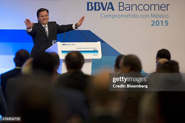 Vicente Rodero, chief executive officer of BBVA Bancomer, speaks at the BBVA Bancomer national board meeting in Mexico City, Mexico, on Tuesday, June...