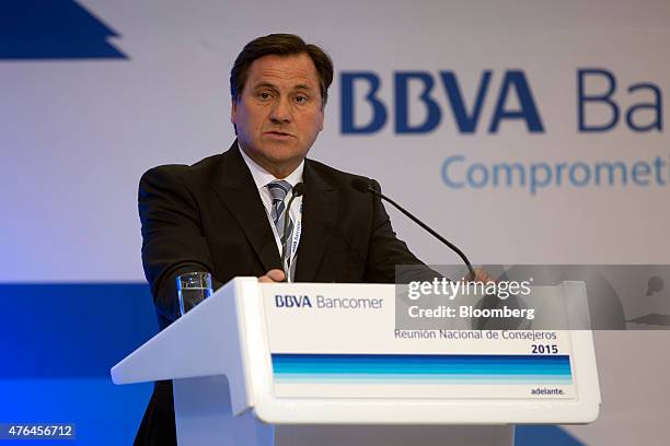Vicente Rodero, chief executive officer of BBVA Bancomer, speaks at the BBVA Bancomer national board meeting in Mexico City, Mexico, on Tuesday, June...