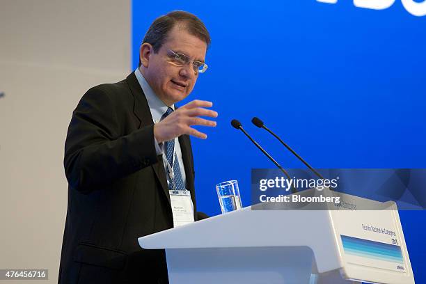 Manuel Ramos Francia, deputy governor of Banco de Mexico, speaks at the BBVA Bancomer national board meeting in Mexico City, Mexico, on Tuesday, June...