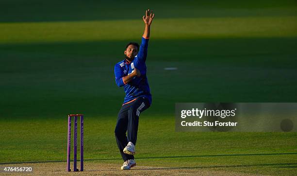 England bowler Adil Rashid in action during the 1st Royal London One Day international between England and New Zealand at Edgbaston on June 9, 2015...