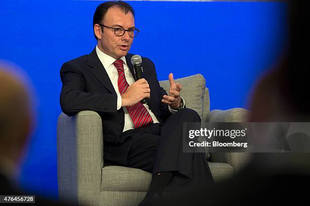 Luis Videgaray, Mexico's minister of finance, speaks at the BBVA Bancomer national board meeting in Mexico City, Mexico, on Tuesday, June 9, 2015....